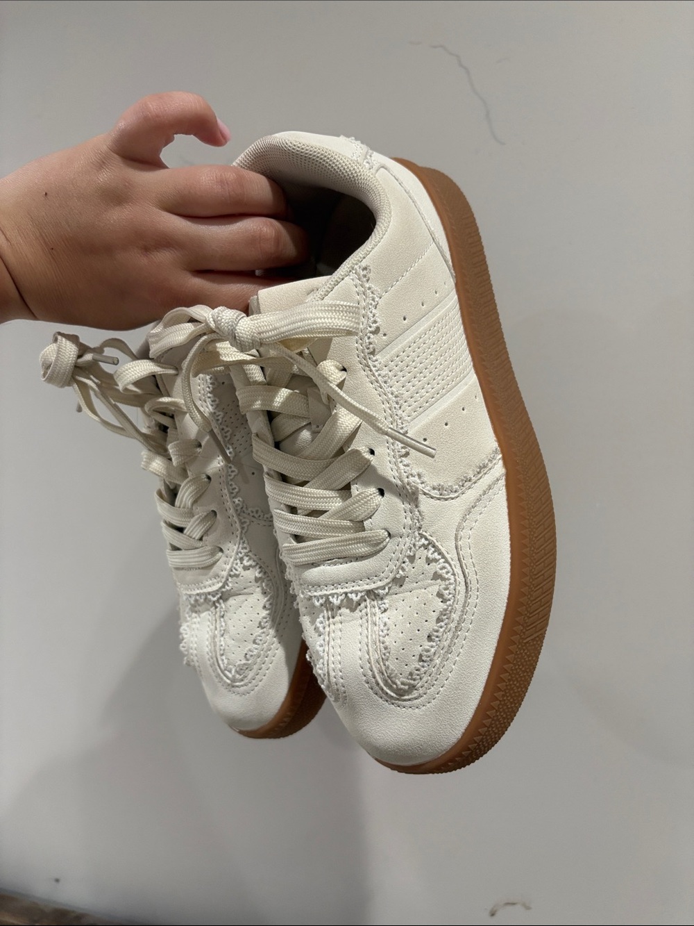 Women’s Cream Lace-Up Sneakers with Brown Gum Sole
